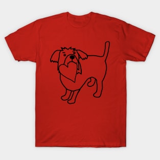 Cute Dog with Heart Line Drawing Valentines Day T-Shirt